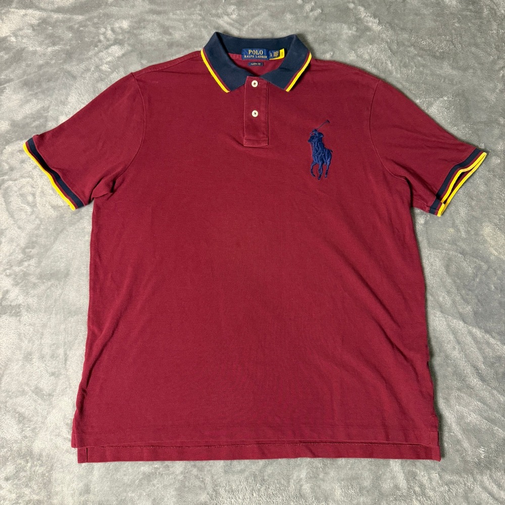 Polo Ralph Lauren Mens Size L Classic Fit Polo Shirt Maroon‎ Navy Large Pony